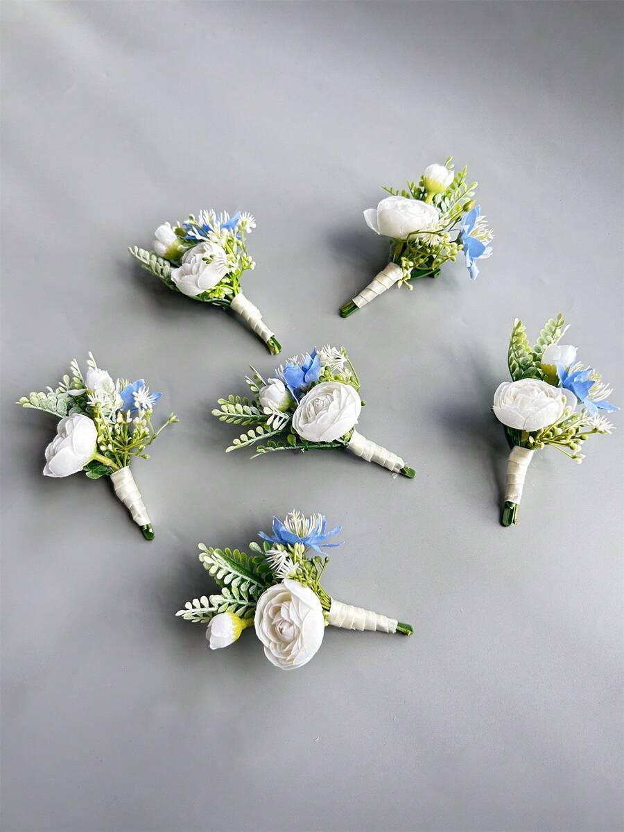 6 件装人造玫瑰花 新郎胸花 男士胸花 毕业生花 婚礼鲜花 派对装饰 - 胸花 - 查看 1