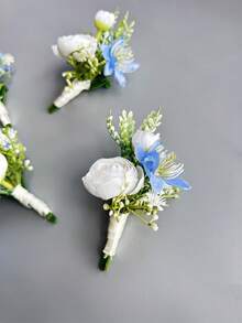 6 件装人造玫瑰花 新郎胸花 男士胸花 毕业生花 婚礼鲜花 派对装饰 - 胸花 - 查看 5