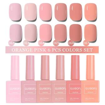 6支装橙粉色15ml凝胶指甲油套装，120色系列，秋季闪亮效果，半永久亮片指甲油套装，可卸UV指甲油，美甲美甲设计，纯色单瓶装