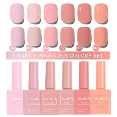 6pcs Set Orange Pink 15ml Gel Nail Polish Set 120 Color Series Fall Shine Finish Semi Permanent Glitter Sequins Nail Polish Set Kit Soak Off Uv Varnish Nail Art For Manicure Nail Design Solid Color One Bottle Nails