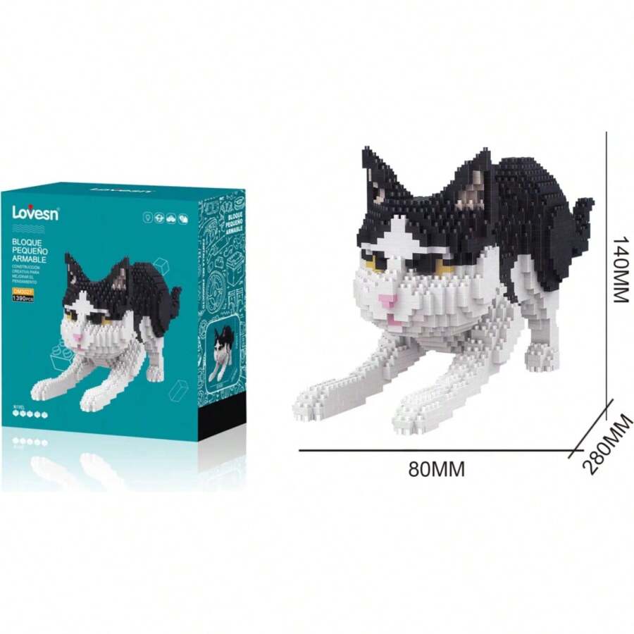 Figura Armable Gatito Jugueton Blanco con Gris Mini Bloques 3D - Multicolor - Ver 1