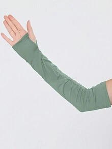 Bộ 2 Khăn Choàng Thể Thao Trơn Cho Nữ Khăn Hijab Kèm Găng Tay Cho Nữ Khăn Xếp Dài Trơn Hồi Giáo Khăn Trùm Đầu Bằng Vải Lưới Bướm Thoáng Khí Cảm Giác Lạnh Giá Mùa Đông Thu - Màu xanh lá cây đậm - Xem 4