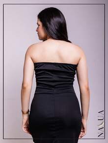 KIT 2 Long Strapless Sheath Dresses In Ribbed Fabric With Slit From P To GG With Padding And Elastic At The Back - màu đen - Xem 10