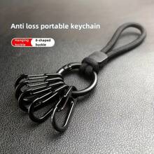 Creative Niche Black Metal Braided Keychain With Multiple Hooks, New Fashion Pants Hanging Accessory, Simple Style Waist Hanging Key Chain For Men Car Accessories Bag Charm Backpack For School Cute Goth Y2k - Swimming Black Bracelet With Round Ring Buckle + 5 Hanging Buckles - View 1