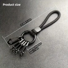Creative Niche Black Metal Braided Keychain With Multiple Hooks, New Fashion Pants Hanging Accessory, Simple Style Waist Hanging Key Chain For Men Car Accessories Bag Charm Backpack For School Cute Goth Y2k - Swimming Black Bracelet With Round Ring Buckle + 5 Hanging Buckles - View 2