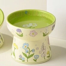 陶瓷高脚猫碗、狗食碗、饮水碗，保护宠物脖子 - 綠色 - 查看 6