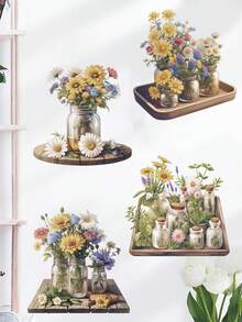 mama look 2 件/4 件 30*60 厘米/11.81*23.62 英寸 27*80 厘米/10.62*31.49 英寸 美丽盆栽花卉墙贴 适用于客厅卧室贴纸装饰可移除 PVC 贴花浴室墙壁画 - 彩色 - 查看 4