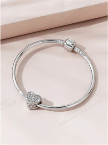 1 chiếc vòng tay đơn giản và đa năng đính hạt pha lê hình trái tim - Bạc - Xem 9
