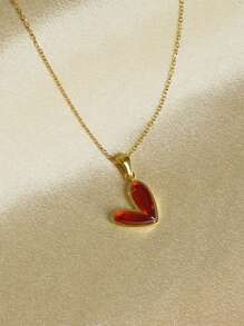 MECYLIFE 1 Stück simples Halskette mit schräg-herzförmigem Anhänger aus Edelstahl für Frauen, Valentinstag, Muttertag, Geschenk - Goldgelb - Übersicht 8