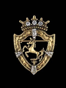 1pc Vintage Gold-Tone Queen Crown Crystal Brooch Pin - Badge - View 6
