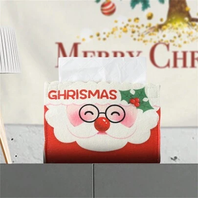 1pc Christmas Decoration, Creative Cartoon Santa Claus & Snowman Printed Tissue Box, Home & Dining Table DecorFor Home Kitchen Bedroom Living Room Dining Room, Home Decoration Accessories, Decorative Box,Women Wedding Gift,Summer Travel Holiday Festival Must-Have