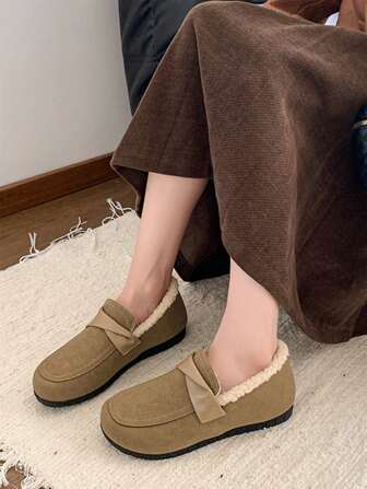 Women's Sports Casual Shoes, Fur Lining Slip-On Flats, Anti-Slip Soft Sole Loafers, 2024 New Autumn/Winter Collection