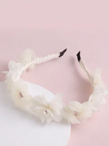 1pc Girls' New Floral Headband, Sweet & Adorable, New Year 2026 - White - View 5