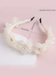 1pc Girls' New Floral Headband, Sweet & Adorable, New Year 2026 - White - View 4