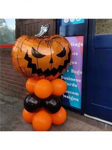 1/2/5 件巨型铝箔鬼脸南瓜气球，适用于派对、鬼屋、酒吧、办公室、家庭、室内外庭院装饰 - 彩色 - 查看 3