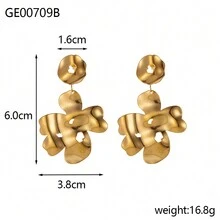 1 对女士不锈钢时尚水滴不对称褶皱耳环，独特金属高端耳环 - TZ188-8耳環 - 查看 15