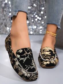 Giày bệt mũi vuông in họa tiết trang trí đá Rhinestone phong cách mới thoải mái - màu đen - Xem 6