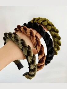 1 件天鹅绒面料弹性头带，带编织发带，女士时尚配饰，适合秋冬季，发带，发箍 - 彩色 - 查看 5