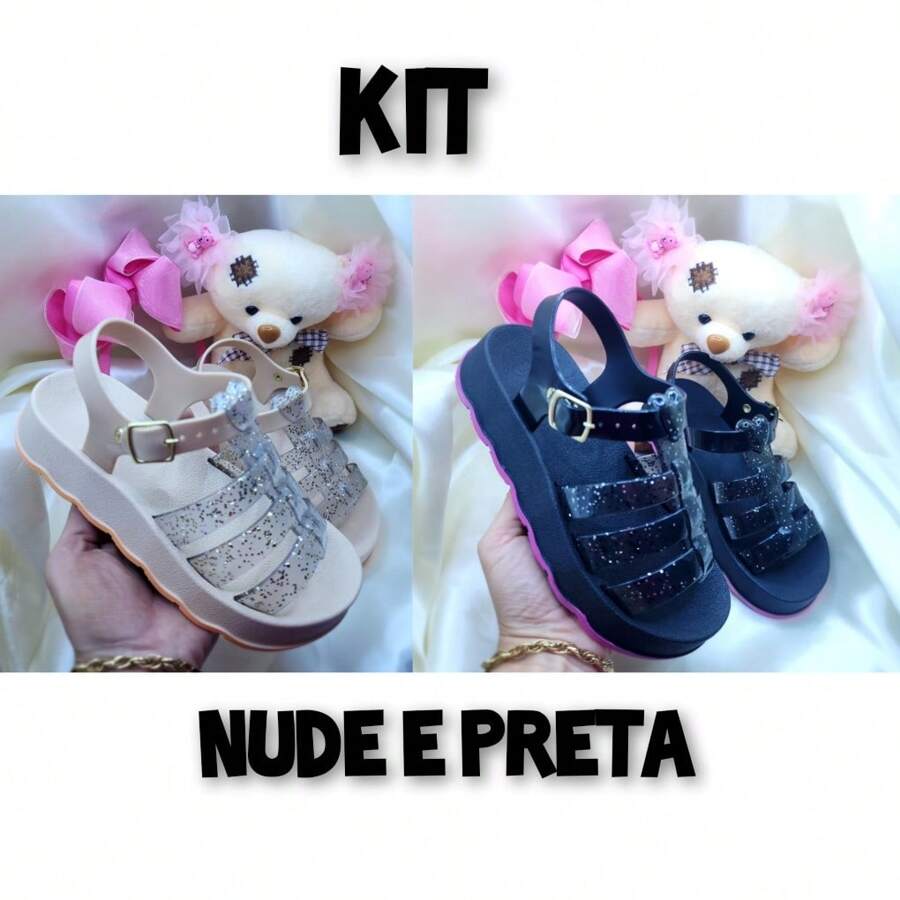 Kit 2 Pairs Of Lupita Children's Glitter Sandals Stylish Girl Birken Fashion Blogger! - Vàng - Xem 1