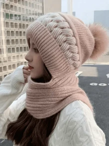 1 sztuka z czystego kolorowego włókna poliestrowego w stylu boho (poliester) z drobnym puchem, 3 zimowe włóczki – ciepła czapka dzianinowa z wełnianymi kulkami, elastycznymi paskami, ocieplaczami na uszy, odpowiednia na wieczory kawalerskie – proces tkania poliestru barwionego wodą, nadaje się do prania ręcznego jesienią i zimą