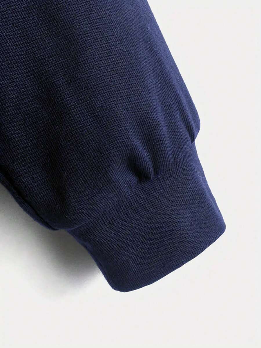 Tween Girl Casual Printed Thermal Lined Sweatshirt, Navy, For Autumn - Navy Blue - View 1