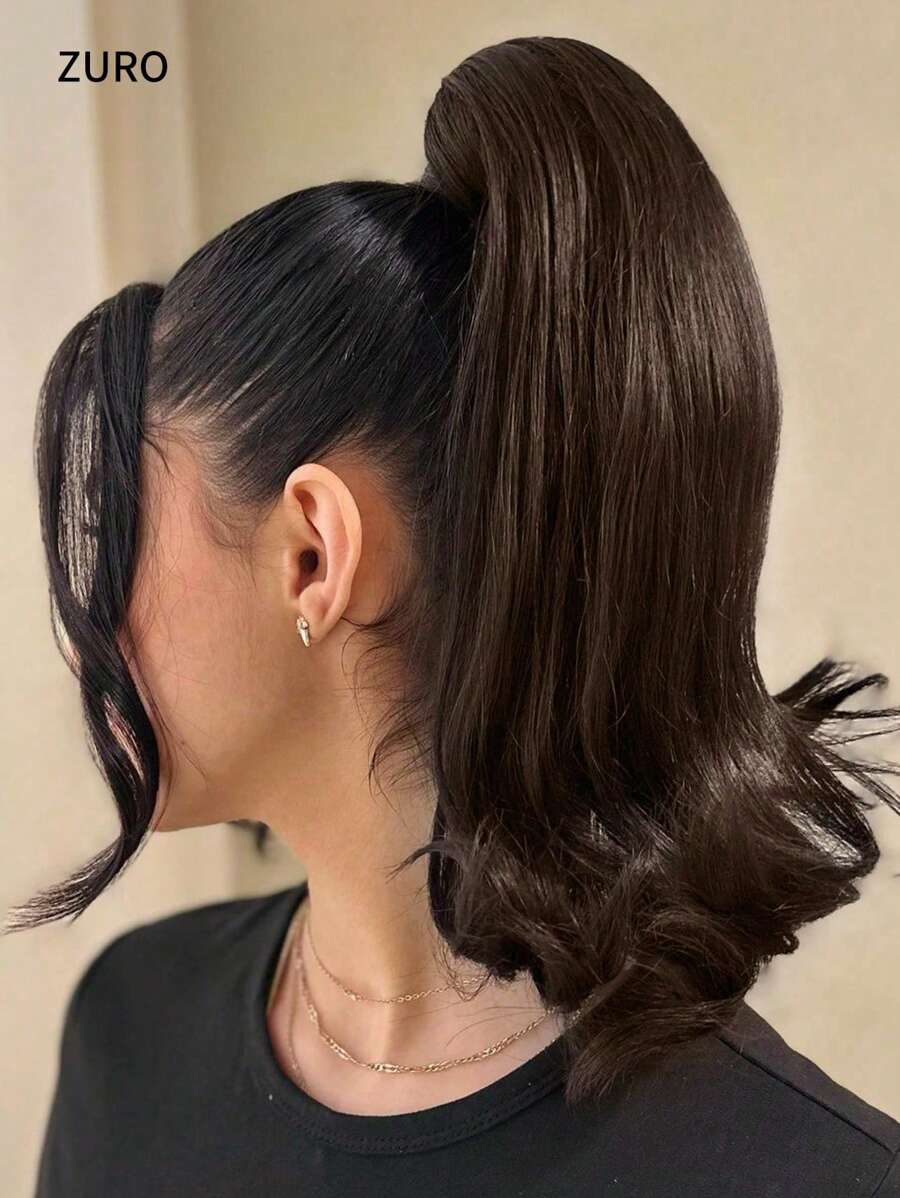 爪形马尾接发 黑色金色 12 英寸耐热纤维合成短马尾假发 适合女士女孩日常使用