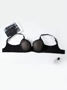 Reggiseno di biancheria intima da donna in rete nera lucida con ferretto, più spesse spalline e chiusura a triplo gancio - nero - Visualizzare 2