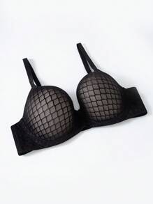 Reggiseno di biancheria intima da donna in rete nera lucida con ferretto, più spesse spalline e chiusura a triplo gancio - nero - Visualizzare 1