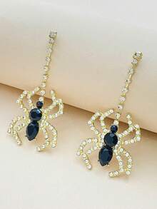 1 对优雅蜘蛛设计合金吊坠耳环，长款水钻朋克风格耳环，哥特风格夸张时尚女士珠宝，适合女性日常佩戴 - 彩色 - 查看 5