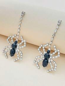 1 对优雅蜘蛛设计合金吊坠耳环，长款水钻朋克风格耳环，哥特风格夸张时尚女士珠宝，适合女性日常佩戴 - 彩色 - 查看 3