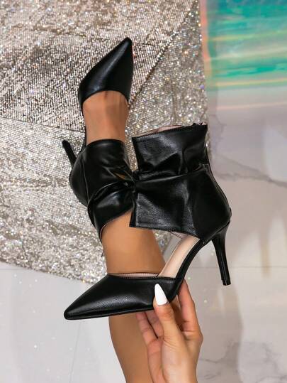 Höst/vinter damstövlar med hög klack, moderiktiga korta stövlar, svarta, ihåliga design, veckade ankelstövlar med dragkedja bak, spetsiga stilettstövlar med hög klack, svarta ihåliga läderstövlar för sommaren, stövlar för kvinnor