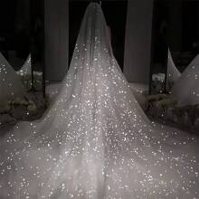 Sparkling Bridal Veil - Fairy-Inspired Starry Tulle, Polyester, Perfect For Wedding Photos & Fashion Accessory