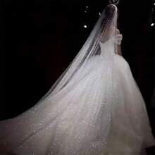 Sparkling Bridal Veil - Fairy-Inspired Starry Tulle, Polyester, Perfect For Wedding Photos & Fashion Accessory