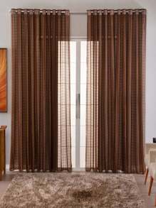 Curtain Living Room Voile Checkered Charm Decoration 4.00x2.80 - Rust Brown - View 2