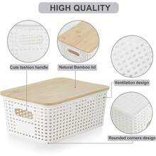 Small Plastic Storage Bins With Bamboo Lids - 乳白色 - 查看 3