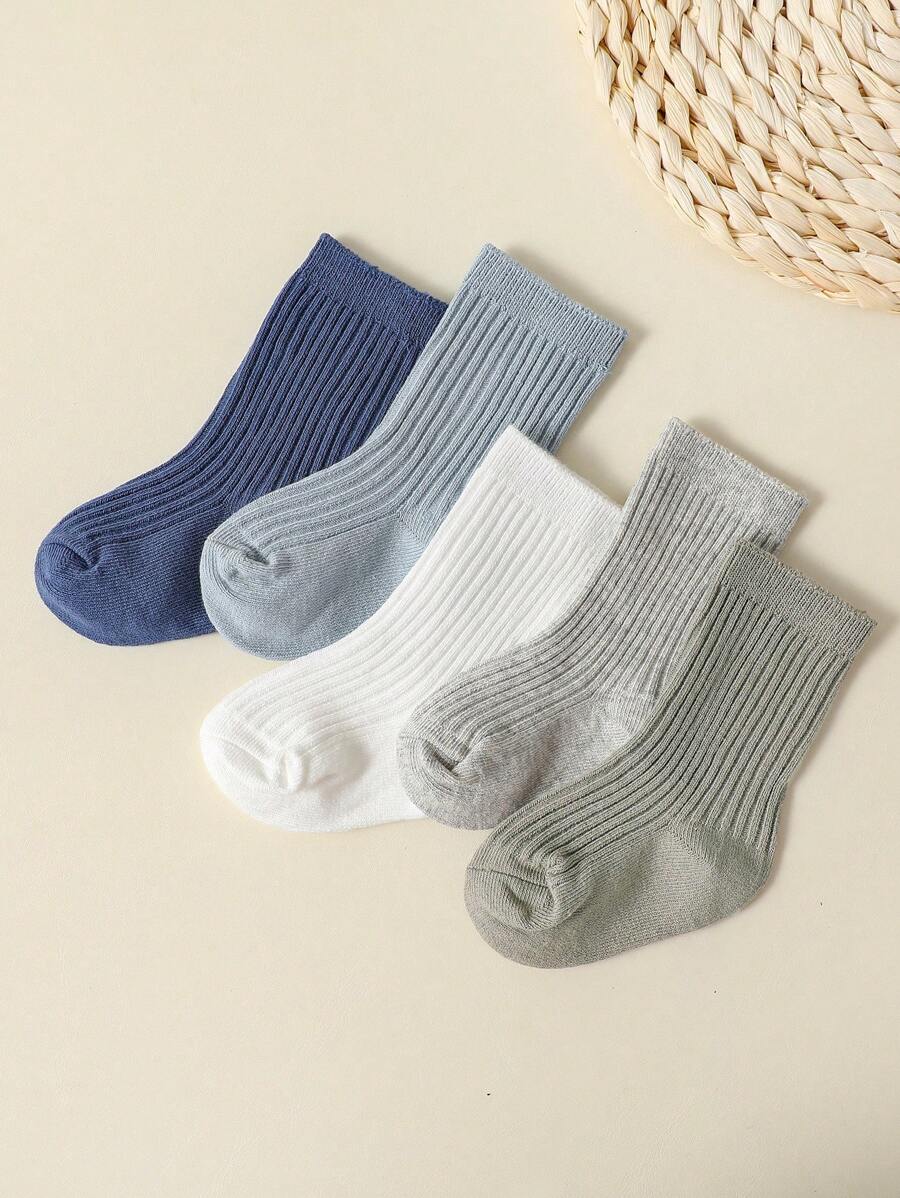 5 pares de calcetines de algodón transpirables de unicolor para bebé unisex, apropiados para todas las temporadas - Multicolor - View 1