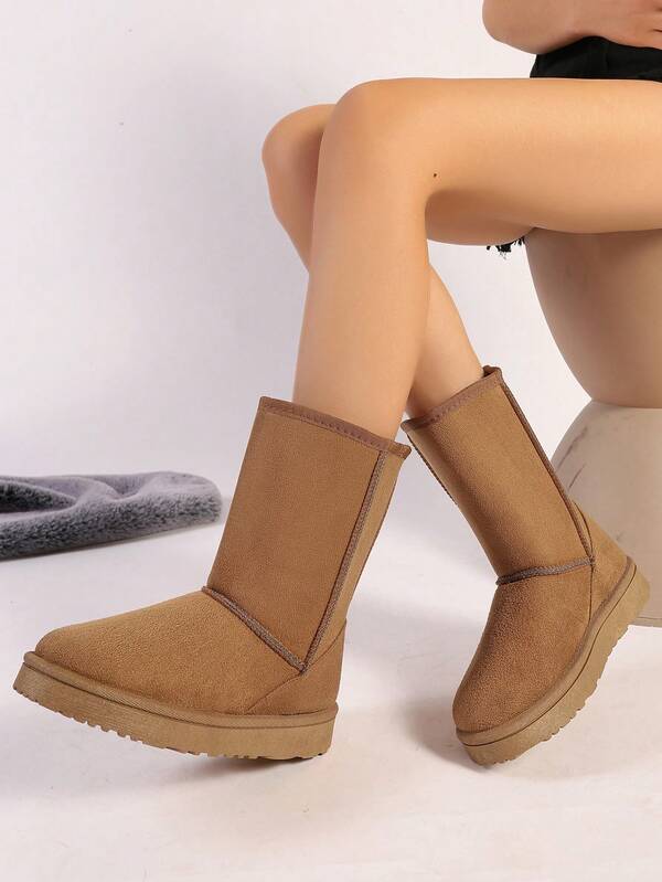 Women's Warm Snow Boots With Thermal Lined, Anti-Skid Platform, Classic Brown Tall Boots, Minimalist Commuting Design, Comfortable One-Piece Construction, Easy Slip-On Outdoor High-Top Winter Boots