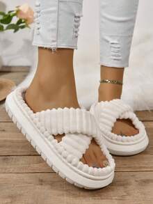 Dép đi trong nhà đế mềm chống trượt cho nữ, giày đi trong nhà thoải mái, dép lê lông khâu - Màu be - Xem 3