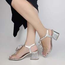 Women's Casual Block Heel Sandal With Golden Flower - 銀色 - 查看 5