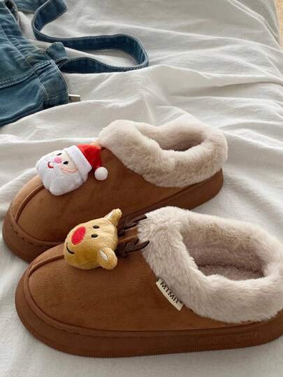 Pantuflas de mujer para Navidad 2024, cerradas, de tacón bajo elegante, tipo mules, minimalistas y cálidas, de fácil deslizamiento para interior y exterior, para uso diario, otoño e invierno, color marrón