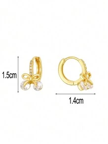 Artepollo 1 para kolczyków dziecięcych z kokardką, hipoalergicznych, ze srebra próby 925, inkrustowanych błyszczącymi cyrkoniami, delikatnych i uroczych, w opakowaniu prezentowym, prezent dla dzieci, dziewcząt, prezent urodzinowy dla przyjaciół, prezent na powrót do szkoły - Złoto - Zobacz 4