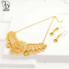 Bộ trang sức cưới sang trọng dành cho phụ nữ, bao gồm vòng cổ choker hoa mạ vàng và hoa tai, phù hợp với cô dâu Ethiopia - Vàng - Xem 2
