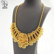 Bộ trang sức cưới sang trọng dành cho phụ nữ, bao gồm vòng cổ choker hoa mạ vàng và hoa tai, phù hợp với cô dâu Ethiopia - Vàng - Xem 4