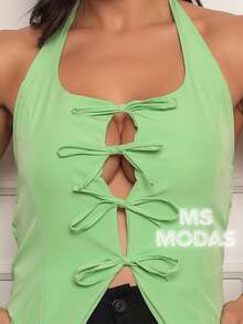 Vest Blouse With Front Tie - Màu xanh chanh - Xem 4