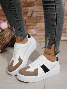 Giày thể thao nữ đế dày cổ điển nâng cao, mũi tròn buộc dây, thu đông 2024 mới màu trắng - trắng - Xem 4