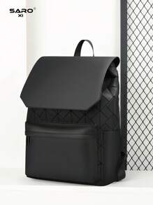 saroxi 男士翻盖背包，双隔层，大容量，防刮，耐磨，适合通勤，涤纶，休闲，时尚，理想礼物圣诞节格子印花电脑包抽绳翻盖口袋黑色包徒步旅行学生大容量多功能户外便携背包度假流浪包礼物情人节包书包贴纸包夏季返校海滩笔记本电脑包运动生活夏季包春假包背包旅行必备大包