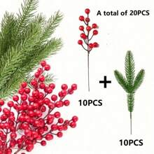 10/20 cành thông nhân tạo tươi tốt với điểm nhấn là quả mọng đỏ - Đồ trang trí Giáng sinh chân thực cho vòng hoa, vòng hoa và đồ trang trí nhà cửa - Hoàn hảo để sử dụng trong nhà và ngoài trời, dễ tạo hình và bảo quản Quà tặng tốt nhất - Nhiều màu - Xem 13