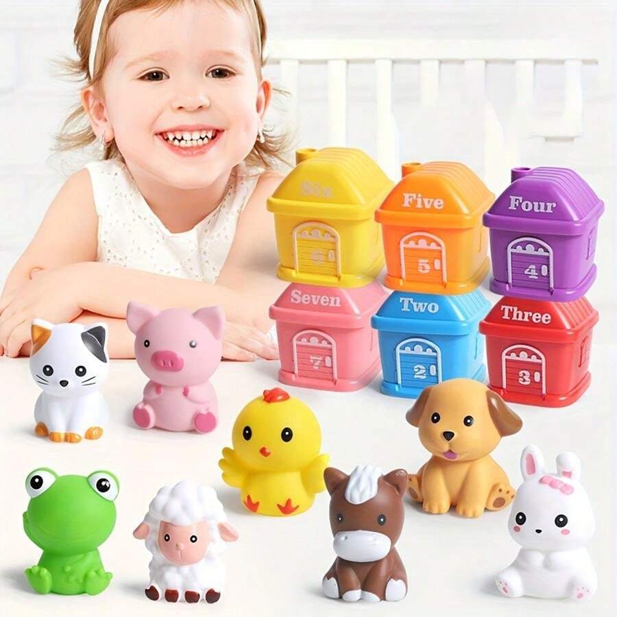 1 Set Animal Classification And Stacking Toy Set, 10pcs Farm Animal