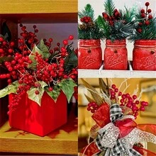 10 quả mọng đỏ lễ hội - Đồ trang trí Giáng sinh nhân tạo - Thân cây uốn cong - Hoàn hảo cho cây thông Noel và vòng hoa - Làm bằng nhựa - Đỏ - Xem 10
