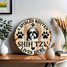 西施标志 - 1 件宠坏的狗家居艺术装饰，乡村农舍花园庭院牌匾，宠物爱好者礼物 7.87 英寸圆圈上下左右不同孔位置随机发货 - 彩色 - 查看 9